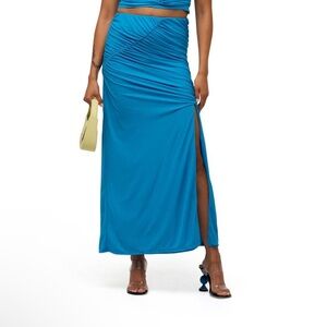 NWT Simon Miller Swizzy Slit Ruched Gathered Taffy Blue Midi Skirt size small